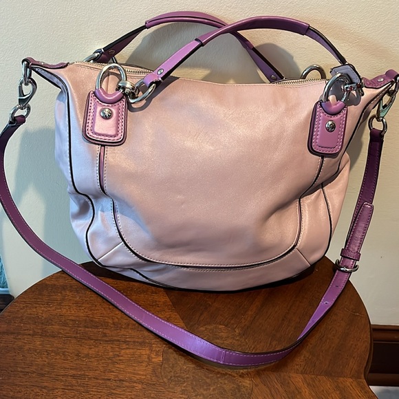 Coach Kristin satchel shoulder/Crossbody bag color block Pearl Violet/ purple - Picture 9 of 17